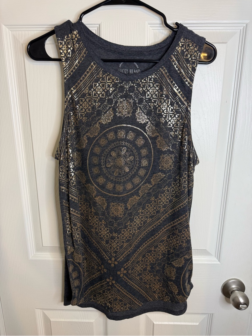 Lucky Brand Charcoal Tank with Metallic Gold Medallion Print
